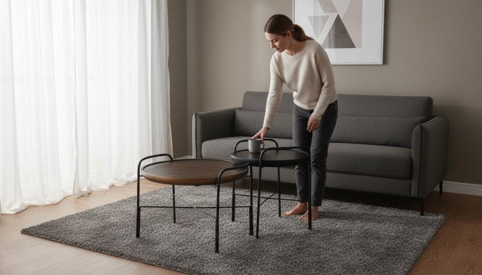 Ronde woonkamertafel van hoge kwaliteit 2x houten tafels designmeubel set 2-delig
