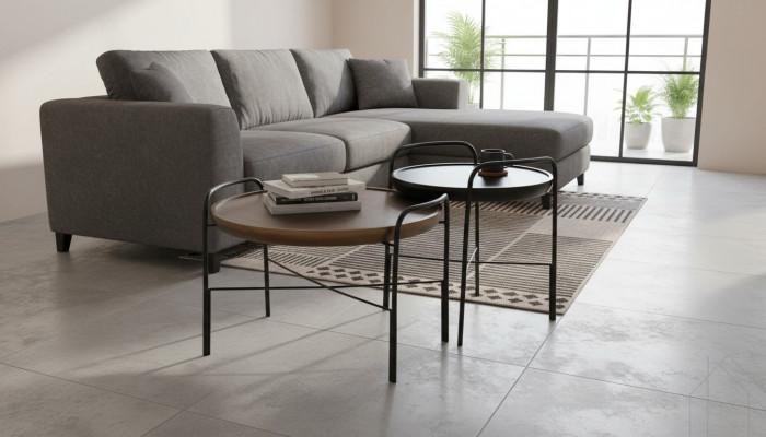 Ronde woonkamertafel van hoge kwaliteit 2x houten tafels designmeubel set 2-delig