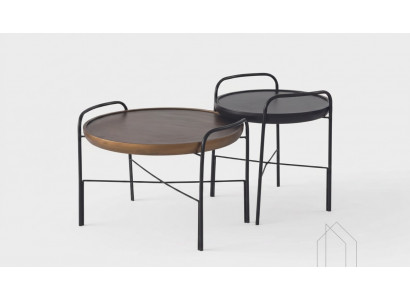 Ronde woonkamertafel van hoge kwaliteit 2x houten tafels designmeubel set 2-delig