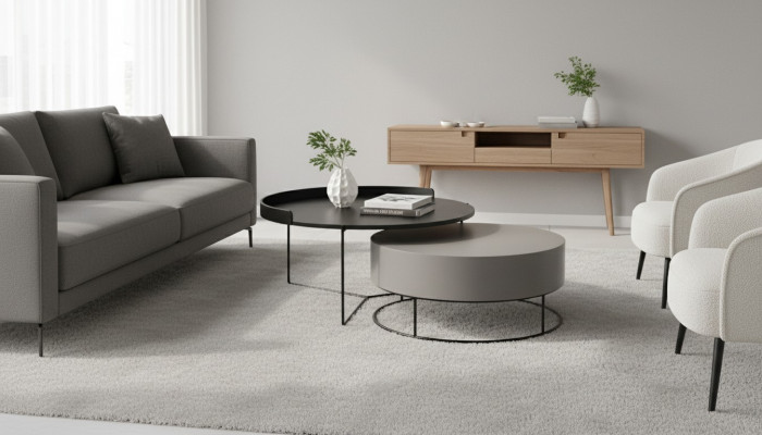Ronde set 2x salontafel grijs bijzettafel woonkamertafels