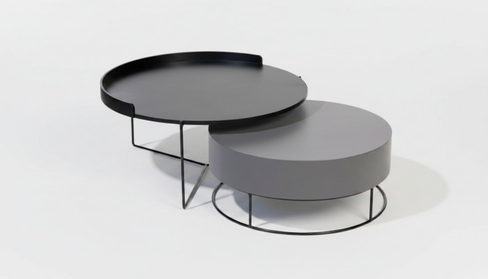 Ronde set 2x salontafel grijs bijzettafel woonkamertafels