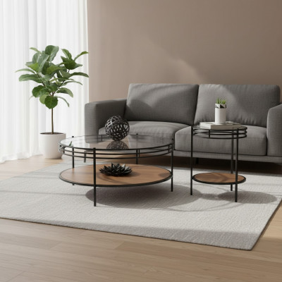 Modern salontafel set ontwerper ronde tafel glazen tafel koffietafel 2 delig.