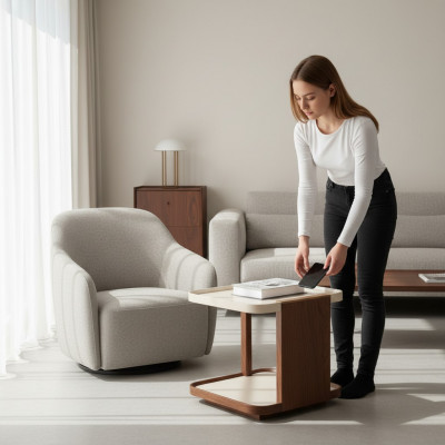 Moderne bruine bijzettafel designer woonkamer hout vierkant nieuw