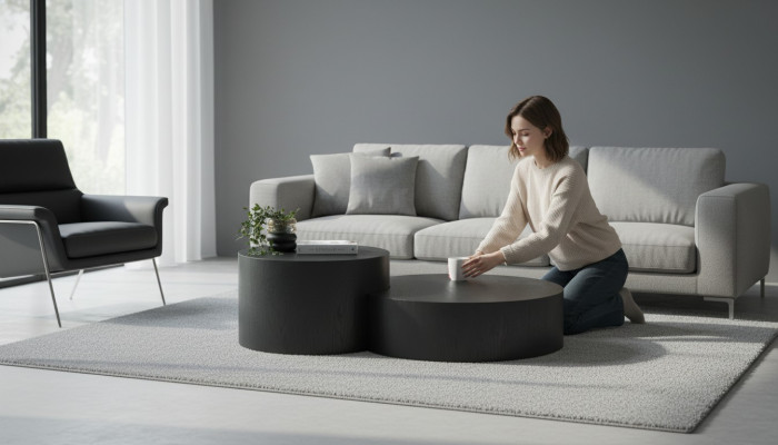 Modern zwart salontafel set ontwerper ronde bijzettafel