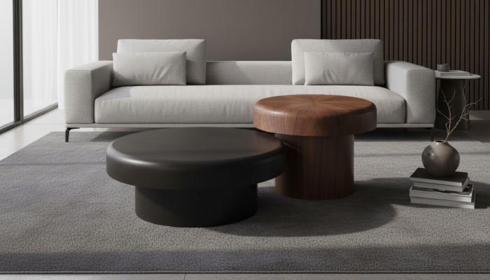 Ontwerper Ronde Tafel Set Bruin-Zwarte Salontafel Woonkamertafel Nieuw