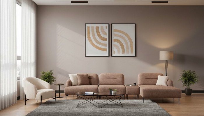 Bruin-Beige woonkamer zithoek hoekbank woonlandschap fauteuil 2-delig