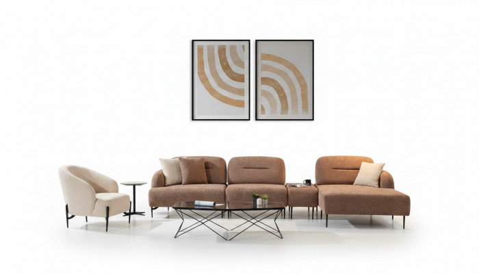 Bruin-Beige woonkamer zithoek hoekbank woonlandschap fauteuil 2-delig