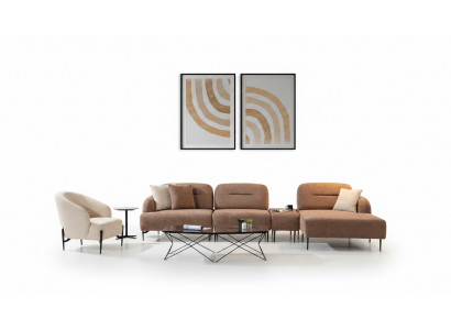 Bruin-Beige woonkamer zithoek hoekbank woonlandschap fauteuil 2-delig