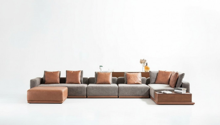 Zitbank met bekleding Hoekbank L-vormig Hoekbank Stoffen bank Moderne Bank Grijs