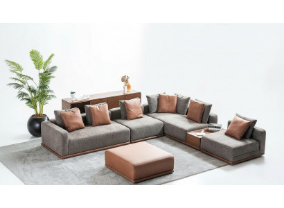 Ontwerper Grijze L-vorm Bank Woonkamer Hoek Woonlandschap Voetenbank 2pcs