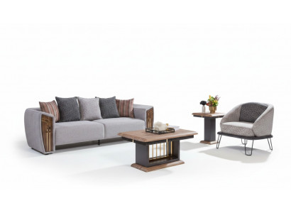 Grijze robuuste bankstel stoffering driezits textiel fauteuil bankstel
