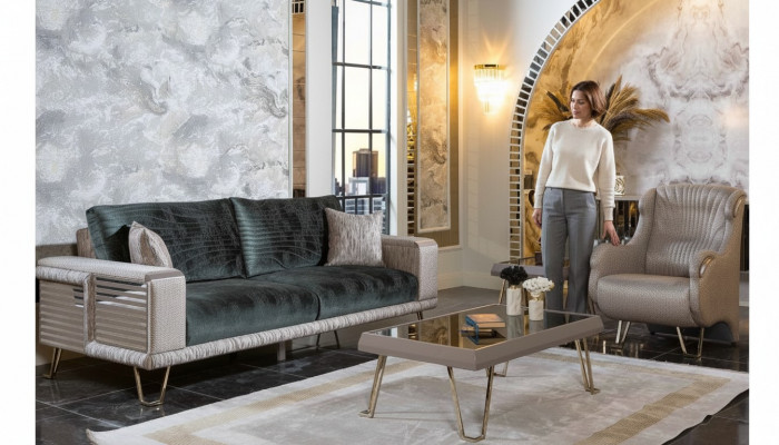 Woonkamer Complete zithoek Driezitsbank Eenpersoonsbank 2-delige set
