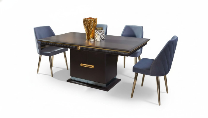 Luxe roestvrijstalen eetkamerset Moderne eettafel 4x gestoffeerde stoelen