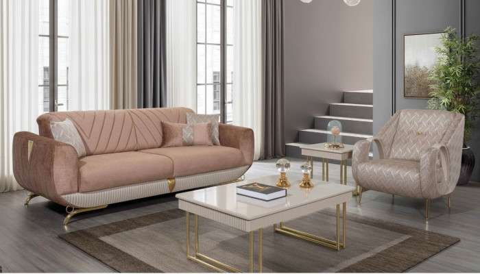 Beige woonkamerset Luxe 3-zits fauteuil Bijzettafel