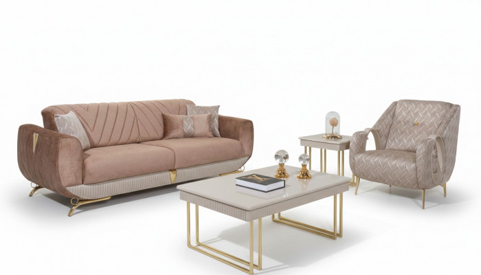 Beige woonkamerset Luxe 3-zits fauteuil Bijzettafel