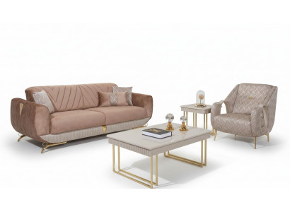 Beige woonkamerset Luxe 3-zits fauteuil Bijzettafel
