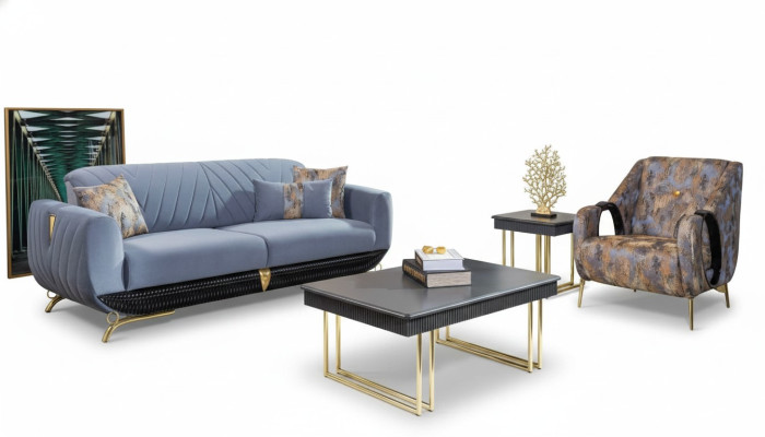 Moderne gestoffeerde woonkamermeubels designer blauwe driezits stoel 4-delig.
