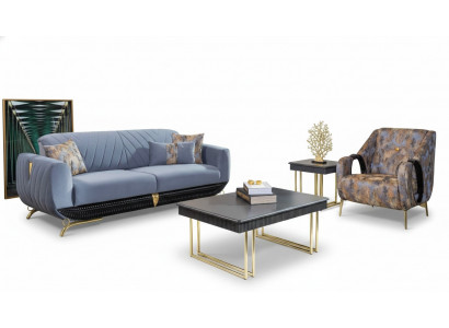 Moderne gestoffeerde woonkamermeubels designer blauwe driezits stoel 4-delig.
