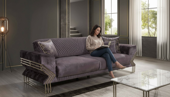 Elegante driezitter Moderne woonkamer Luxe bank Beklede stoel met 3 zitplaatsen