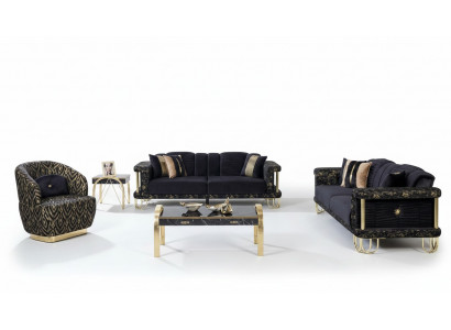 Zwarte bankstel 2x driezits gestoffeerde fauteuil Moderne zitmeubels
