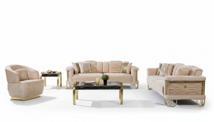 Moderne Beige Bankstel 3+3+1 Zits Designer Beklede Fauteuil Meubels