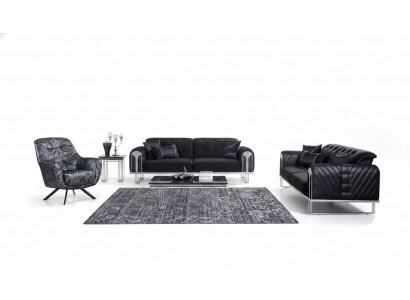 Zwarte woonkamersofaset 2x Driezitsdesigner gestoffeerde fauteuil
