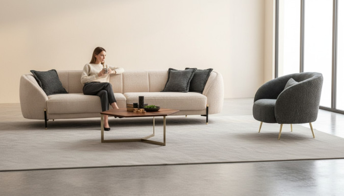 Moderne fauteuil gestoffeerde bank 3 zits Beige Hoogwaardige banken Design Stof nieuw