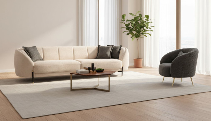 Moderne fauteuil gestoffeerde bank 3 zits Beige Hoogwaardige banken Design Stof nieuw