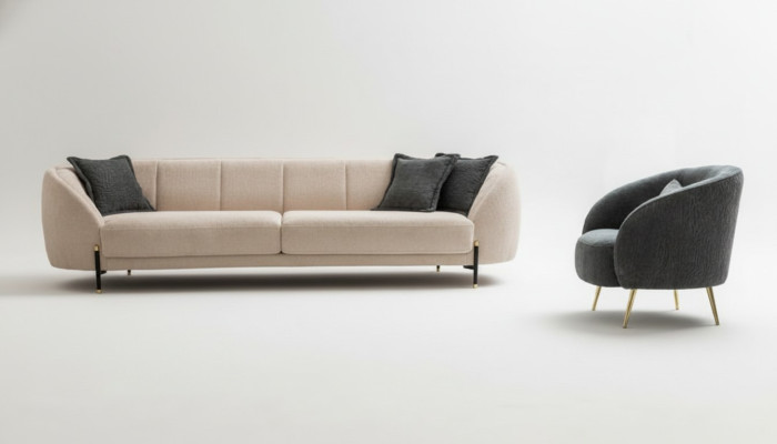Moderne fauteuil gestoffeerde bank 3 zits Beige Hoogwaardige banken Design Stof nieuw