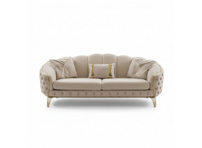 Moderne Chesterfield Beige Woonkamer Bankstel x2 3-Zits Gestoffeerde Fauteuil
