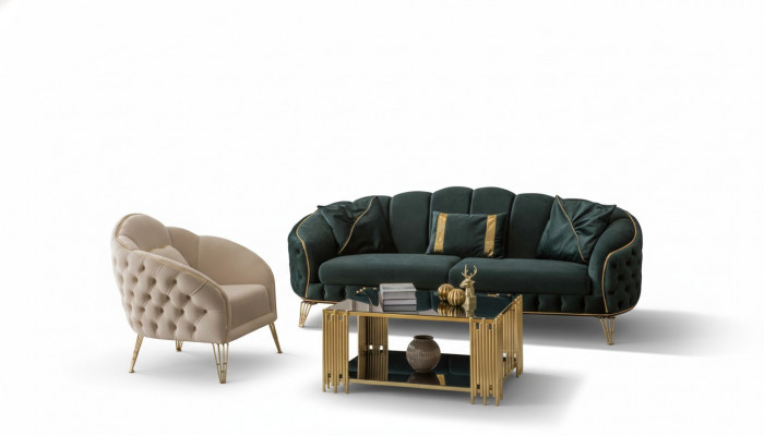Compleet woonkamer 3-delig stijlvol driezitsbank bank luxe 2x fauteuil