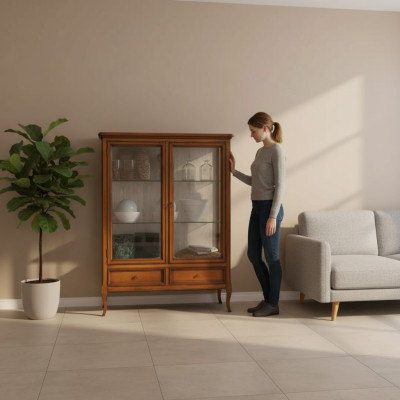 Vitrine Hout Vitrines Glas Kast Meubelen Massief hout Dressoir Woonkamer