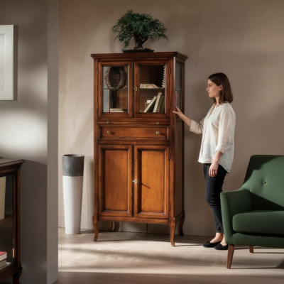 Klassieke kast meubels Bruin Vitrine Vitrinekast Glazen kast Nieuw