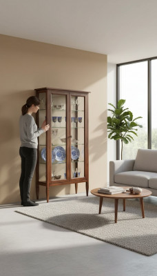 Vitrine glazen kast bruin woonkamer hout dressoir luxe meubels Italië.