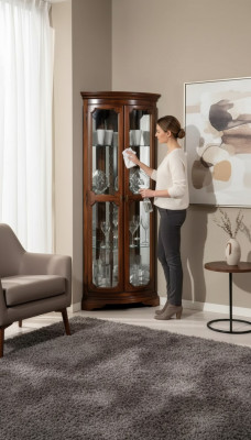 Klassieke meubels Hout Bruin Hoekvitrine Vitrinekast Italiaanse meubels