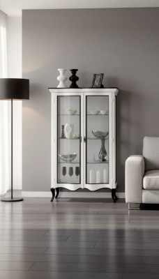 Woonkamer meubels dressoir hout vitrines glazen kast massief houten vitrine