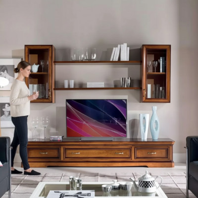 Klassieke woonkamer wandplanken TV-standaard bruin dressoir met tv-meubel