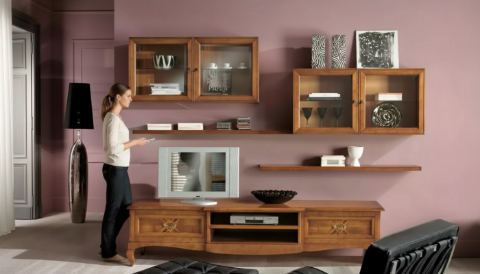 Ontwerper woonkamer 4x bruine wandkasten laag dressoir 7-delige woonwand nieuw