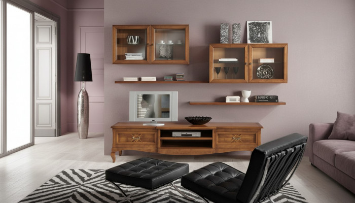 Ontwerper woonkamer 4x bruine wandkasten laag dressoir 7-delige woonwand nieuw
