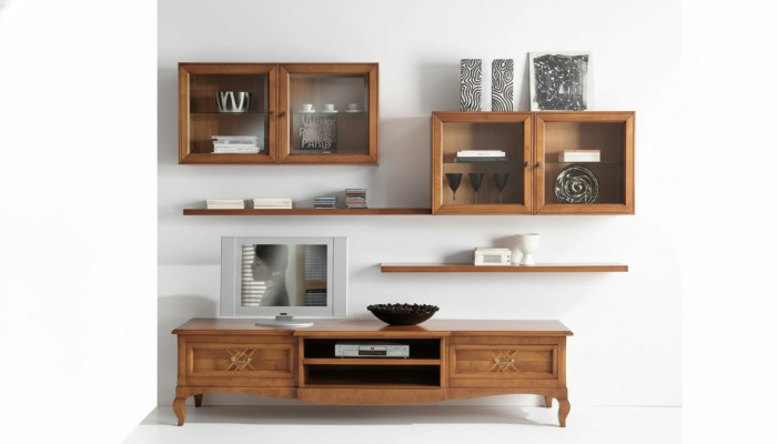 Ontwerper woonkamer 4x bruine wandkasten laag dressoir 7-delige woonwand nieuw