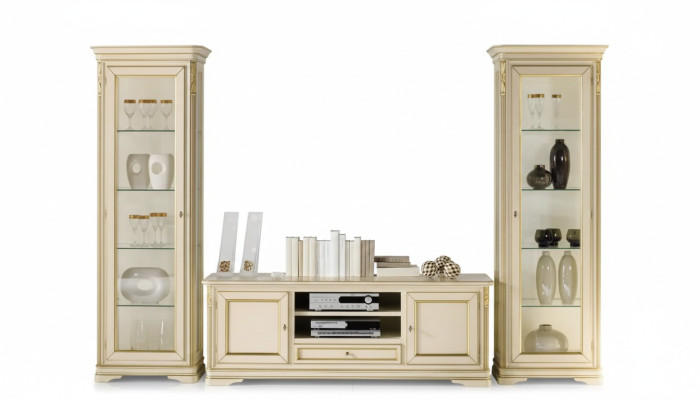 Italiaans woonkamer wandmeubel 2x vitrine kast designer set 3-delig