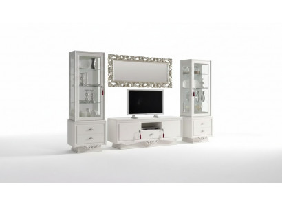TV-stand Italiaans woonkamer 2x Vitrine Luxe tv dressoir Wit