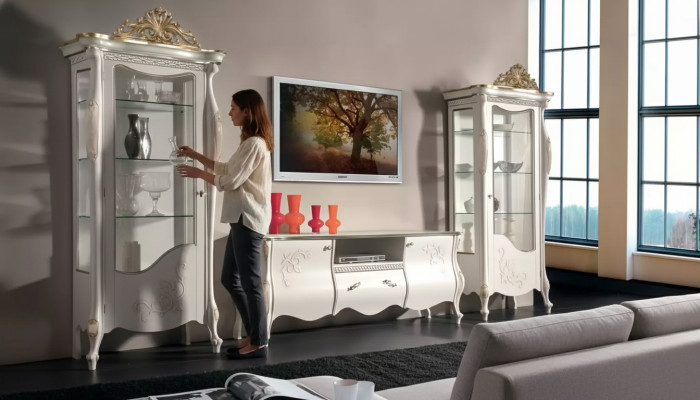Klassieke wand woonkamer 2x vitrine dressoir RTV rek 3-delig.