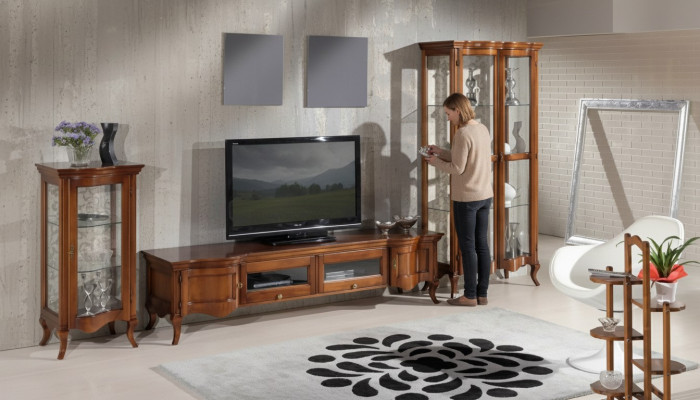 Italiaans Stijl Meubels Woonkamer 3-delig Set Klassiek 2x Vitrine Bruin