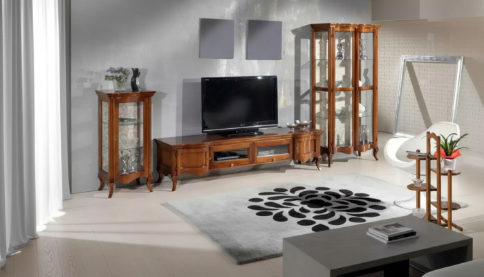 Italiaans Stijl Meubels Woonkamer 3-delig Set Klassiek 2x Vitrine Bruin