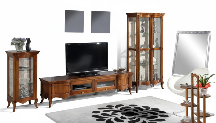 Italiaans Stijl Meubels Woonkamer 3-delig Set Klassiek 2x Vitrine Bruin
