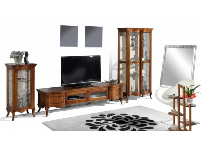 Italiaans Stijl Meubels Woonkamer 3-delig Set Klassiek 2x Vitrine Bruin