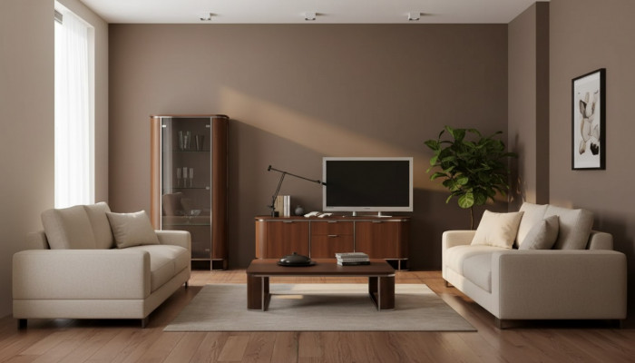 TV-standaard televisie muur woonkamer tv-meubel bruin hoogglans vitrine