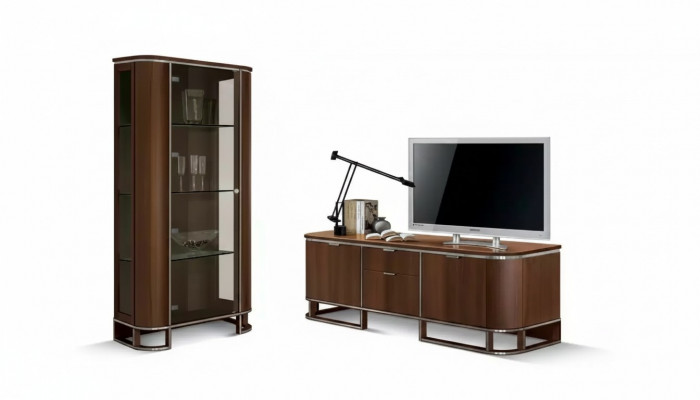 TV-standaard televisie muur woonkamer tv-meubel bruin hoogglans vitrine