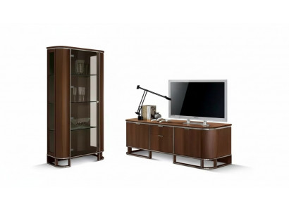 TV-standaard televisie muur woonkamer tv-meubel bruin hoogglans vitrine